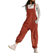 Damen Lässiger Jumpsuit mit praktischen Taschen und elastischem Saum Nord Taschen – Ziegelrot
