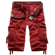 Herren unifarbene Cargo-Shorts mit mehreren Taschen – Rot