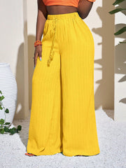 Damen Palazzo-Hose mit hohem Bund, elastischem Kordelzug und weitem Bein Nord Taschen – Gelb