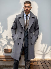 Herren Doppelreihiger Wollmantel mit breitem Revers und taillierter Silhouette Nord Taschen – Dunkelgrau