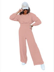 Damen Loungewear-Set mit Cropped V‑Ausschnitt-Pullover und hochtaillierter Palazzohose Nord Taschen – Rosa - Versand heute