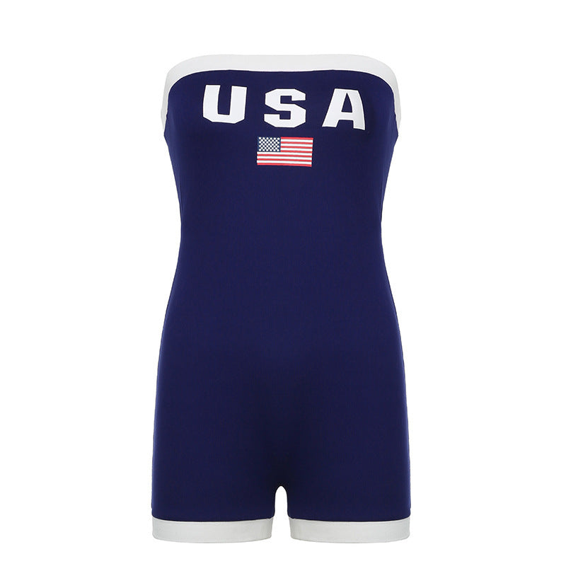 Trendy Bandeau Badeanzug mit USA-Motiv und Kontrastdetails – Lexie