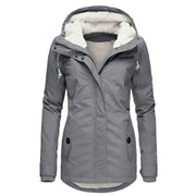 Damen Wasserabweisender Parka mit Teddyfutter, Kapuze und Taillierter Passform Nord Taschen – Grau【mit Druckknopf】