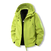 Herren Outdoor- und Freizeitjacke mit verstellbarem Kapuzenkragen und praktischen Taschen – Neon Grün