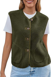 Damen Teddy-Fleeceweste mit Knopfleiste und Eingrifftaschen Nord Taschen – Olivgrün