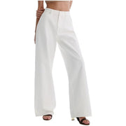 Damen Weite High-Waist-Hose mit fließendem Beinschnitt Nord Taschen – Cremeweiß