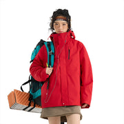Damen Leichte wasserdichte Parka-Kapuzenjacke mit versiegelten Nähten und Kordelzug Nord Taschen – Signalrot