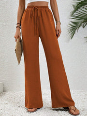Damen Weite Palazzohose mit hohem Elastikbund, Kordelzug und Eingrifftaschen Nord Taschen – Orangerot