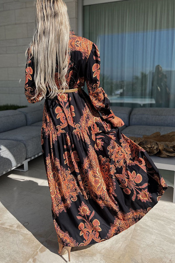 Maxikleid mit Schlitz | Boho-Chic | Elegante Paisley-Muster