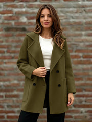 Damen Doppelreihiger Wollmantel mit Oversize-Revers Nord Taschen – Olivgrün