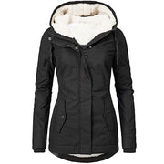 Damen Wasserabweisender Parka mit Teddyfutter, Kapuze und Taillierter Passform Nord Taschen – Schwarz