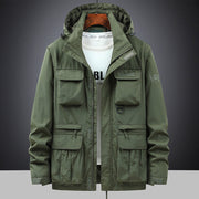 Herren Fieldjacke mit Kapuze und Multifunktionstaschen – Olivgrün