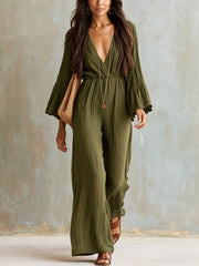 Florabelle - Weitbeiniger Soft-Touch-Jumpsuit – Dunkelgrün