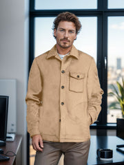 Herren Hemdenjacke aus Wollmix mit aufgesetzter Brusttasche und klassischem Hemdkragen Nord Taschen – Khaki