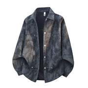 Herren Oversize-Hemdjacke in Acid-Wash-Optik mit Druckknopfverschluss – Schwarz - Burnout-Optik
