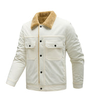 Herren Langarmjacke mit Knöpfen und Taschen – Weiß