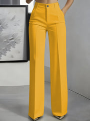 Damen Hochtaillierte Palazzo-Hose mit Bügelfalte und Eingrifftaschen Nord Taschen – Gelb