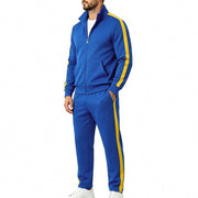 Herren Jogginganzug-Set aus French-Terry mit Stehkragen, Seitenstreifen und Reißverschlussjacke Nord Taschen – Königsblau