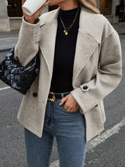 Damen Kurzer Wollmantel mit Oversized-Schnitt und Reverskragen Nord Taschen – Hellgrau