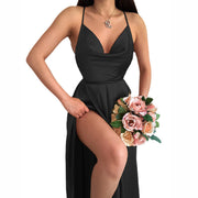 Brautkleid mit V-Ausschnitt für Damen – Elegantes, fließendes Kleid für festliche Anlässe – Schwarz