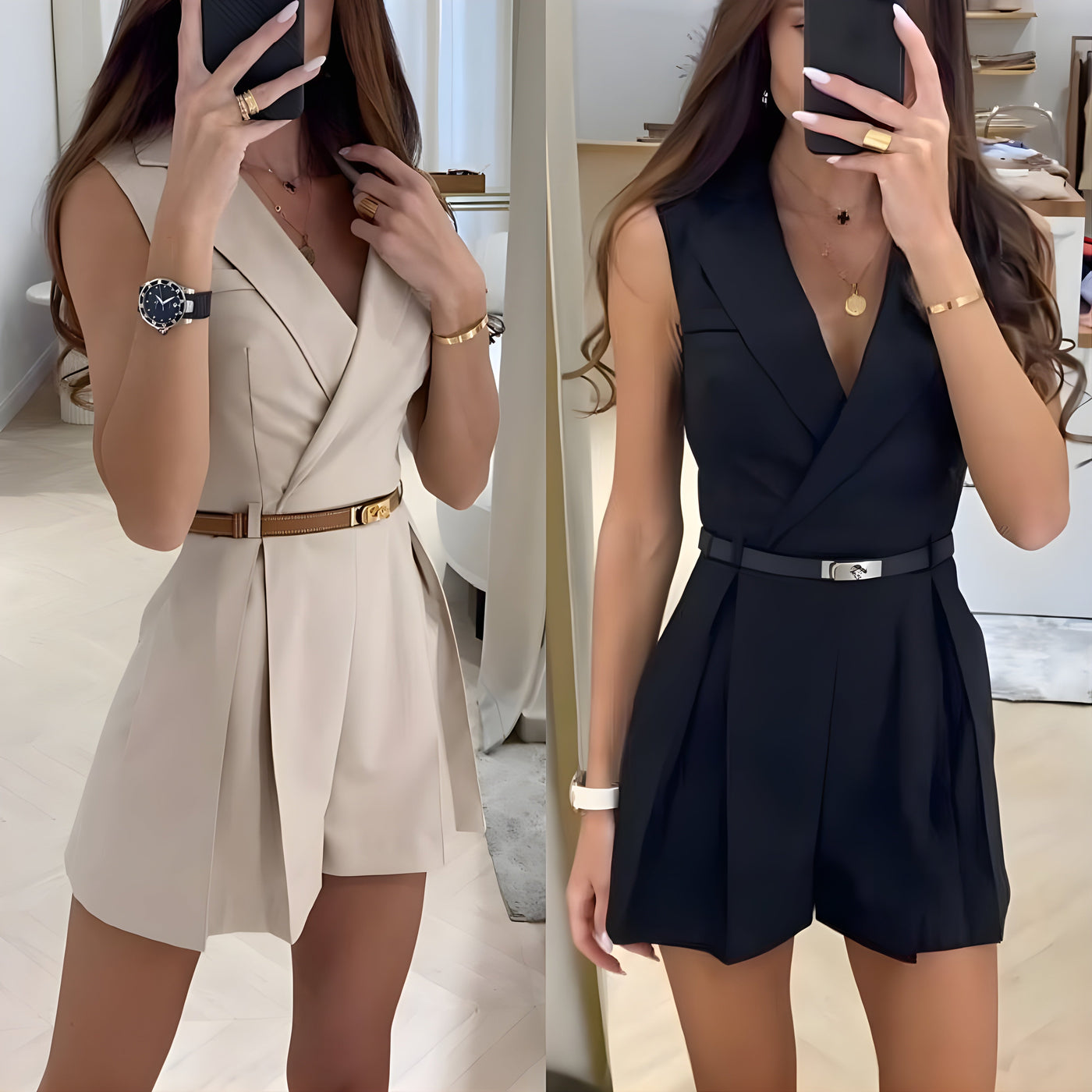 Eleganter ärmelloser V-Ausschnitt-Jumpsuit für Damen