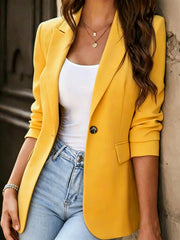 Damen Taillierter Ein-Knopf-Blazer mit Pattentaschen und schmaler Silhouette Nord Taschen – Gelb