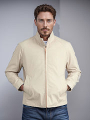 Herren Kurzjacke im Blousonstil mit Cordkragen und Metallreißverschluss Nord Taschen – Cremeweiß