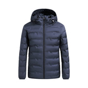 Herren ultraleichte Steppjacke mit Kapuze und Windschutzleiste – Dunkelblau