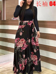 Damen Fließender Maxirock mit hoher Taille und großem Blumenprint Nord Taschen – 04, Schwarz, Langarm, 8888A