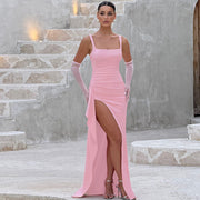 Valentina | Elegantes Maxikleid mit femininem Rückendesign – Pink