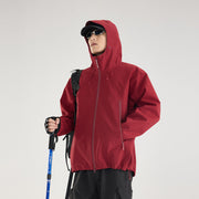 Damen Leichte technische Regenjacke im Oversize-Utility-Schnitt mit verstellbarer Kapuze Nord Taschen – Bordeauxrot
