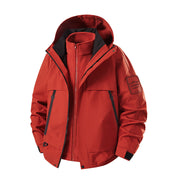 Herren multifunktionale Wasserfeste Softshell-Regenjacke mit abnehmbarer Fleece-Innenjacke Nord Taschen – Karmesinrot [Fleece 3‑in‑1]