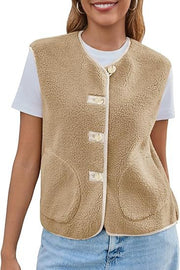 Damen Teddy-Fleeceweste mit Knopfleiste und Eingrifftaschen Nord Taschen – Khaki