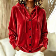 Damen Oversize Samt-Kapuzenjacke mit elastischem Saum und weiten Ärmeln Nord Taschen – Rot