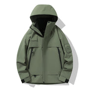 Herren multifunktionale Wasserfeste Softshell-Regenjacke mit abnehmbarer Fleece-Innenjacke Nord Taschen – Waldgrün (Einzel‑Shell)