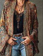 Eudocia - Bestickter Boho-Kimono-Cardigan – Hellblau