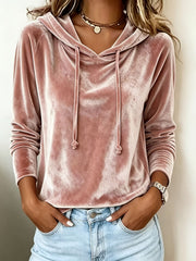 Damen Samt-Hoodie mit Kapuze Kordelzug und legerem Schnitt Nord Taschen – Rosa