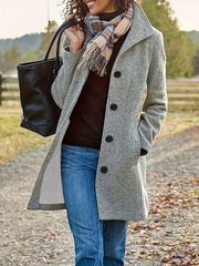 Damen wollähnlicher Teddy-Kurzmantel mit Stehkragen und seitlichen Eingrifftaschen Nord Taschen – Grau