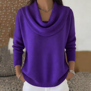 Mirelia - Drapierter Pullover mit Wasserfallkragen – Lila