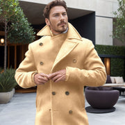 Herren Doppelreihiger Wollmantel mit hohem Stehkragen und taillierter Silhouette Nord Taschen – Khaki