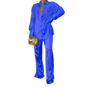 Damen Satin-Hemd und Palazzo-Hose Lounge-Set Nord Taschen – Blau