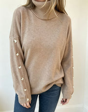 Mara | Damen Oversized Langarm-Turtleneck-Pullover mit Knöpfen – Khaki