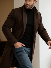 Herren Langer taillierter Wollmantel mit Reverskragen und Pattentaschen Nord Taschen – N8 Dunkelkaffee