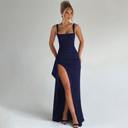 Valentina | Elegantes Maxikleid mit femininem Rückendesign – Marineblau