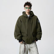 Herren Wattierter Oversize-Parka mit Kunstfellkapuze und Utility-Taschen Nord Taschen – Armeegrün
