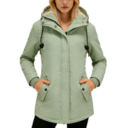 Damen Wasserabweisender Parka mit Teddyfutter, Kapuze und Taillierter Passform Nord Taschen – Minzgrün【mit Druckknopf】