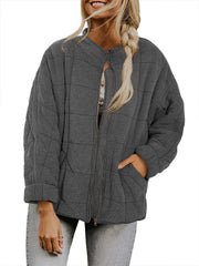 Damen Oversize Steppjacke mit Reißverschluss und Eingrifftaschen Nord Taschen – Dunkelgrau