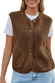 Damen Teddy-Fleeceweste mit Knopfleiste und Eingrifftaschen Nord Taschen – Dunkelbraun