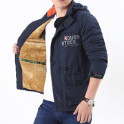 Herren Langarmjacke mit Kapuze, Knöpfen und Taschen – Königsblau