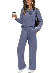 Damen Lounge-Set aus weichem Sweatstoff mit gerafftem Oberteil und weit geschnittenen Jogginghosen Nord Taschen – Marineblau